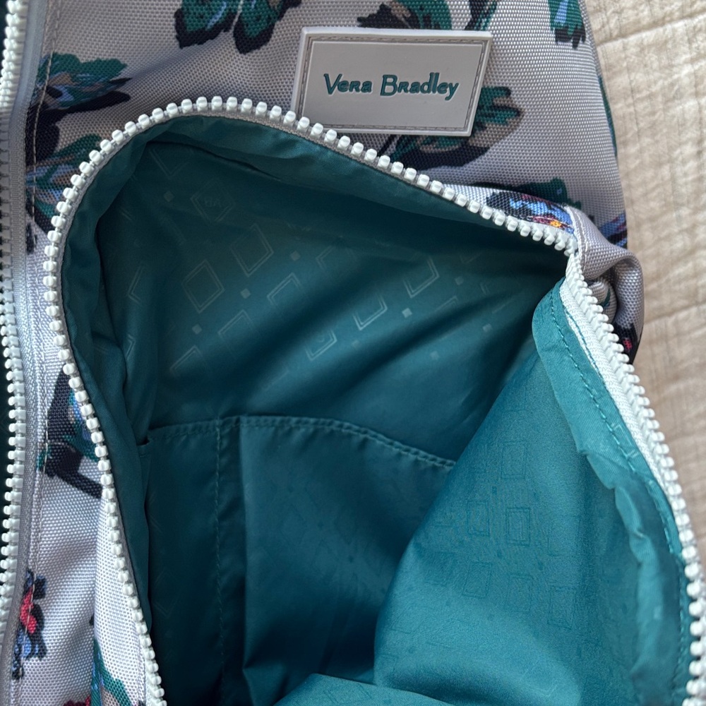 Vera Bradley Floral Sling Backpack, Light Blue Background, Pink & Teal Blooms - Picture 7 of 10